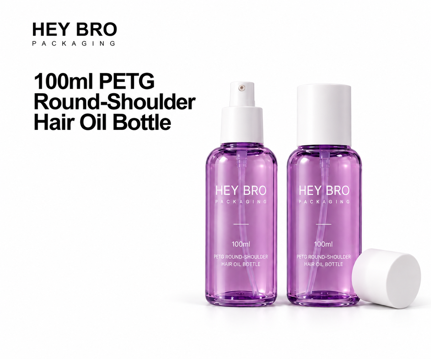100ml PETG Round Shoulder Hair Oil Bottle cosmetic packaging on white background