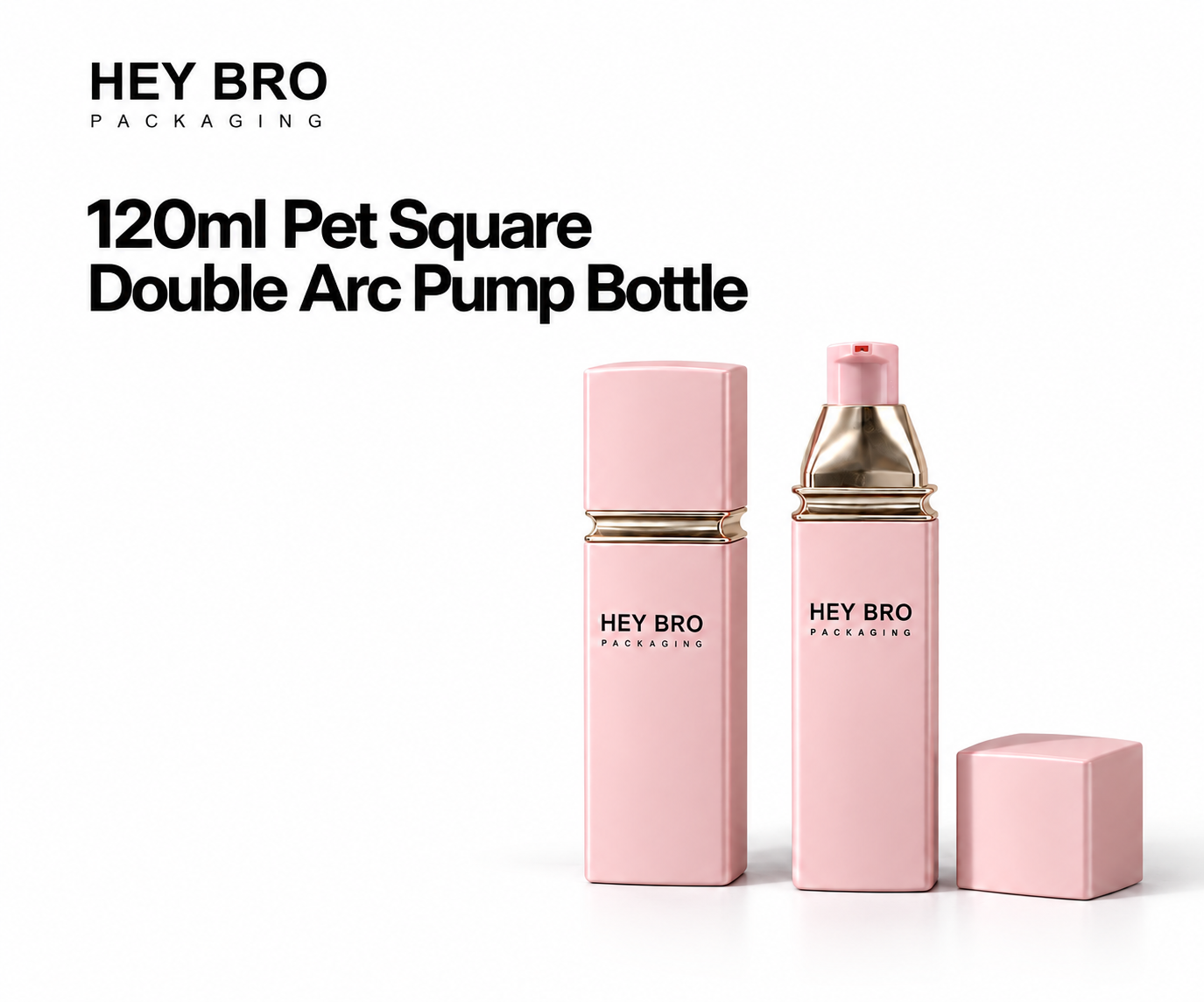 120ml PET Square Double Arc Pump Bottle cosmetic packaging on white background