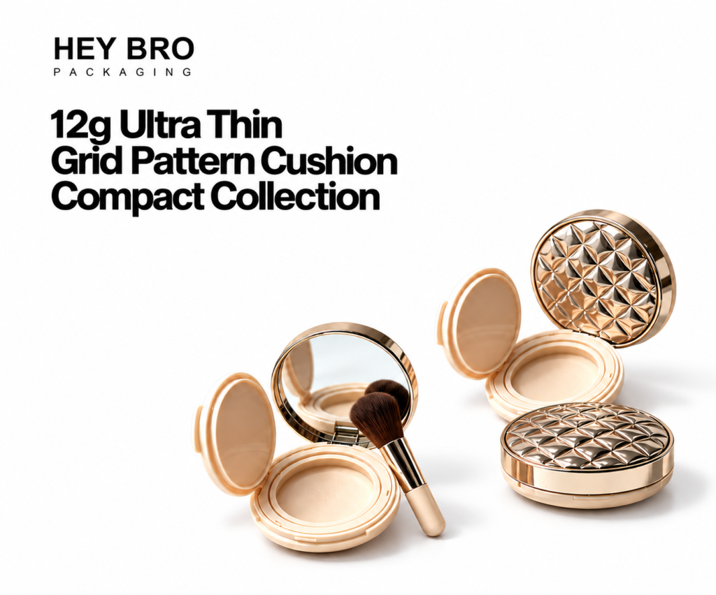12g Ultra Thin Grid Pattern Cushion Compact Collection cosmetic packaging on white background