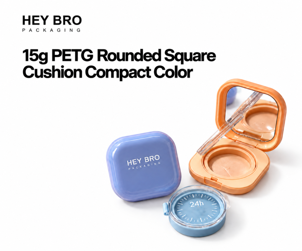 15g PETG Rounded Square Cushion Compact Color cosmetic packaging on white background