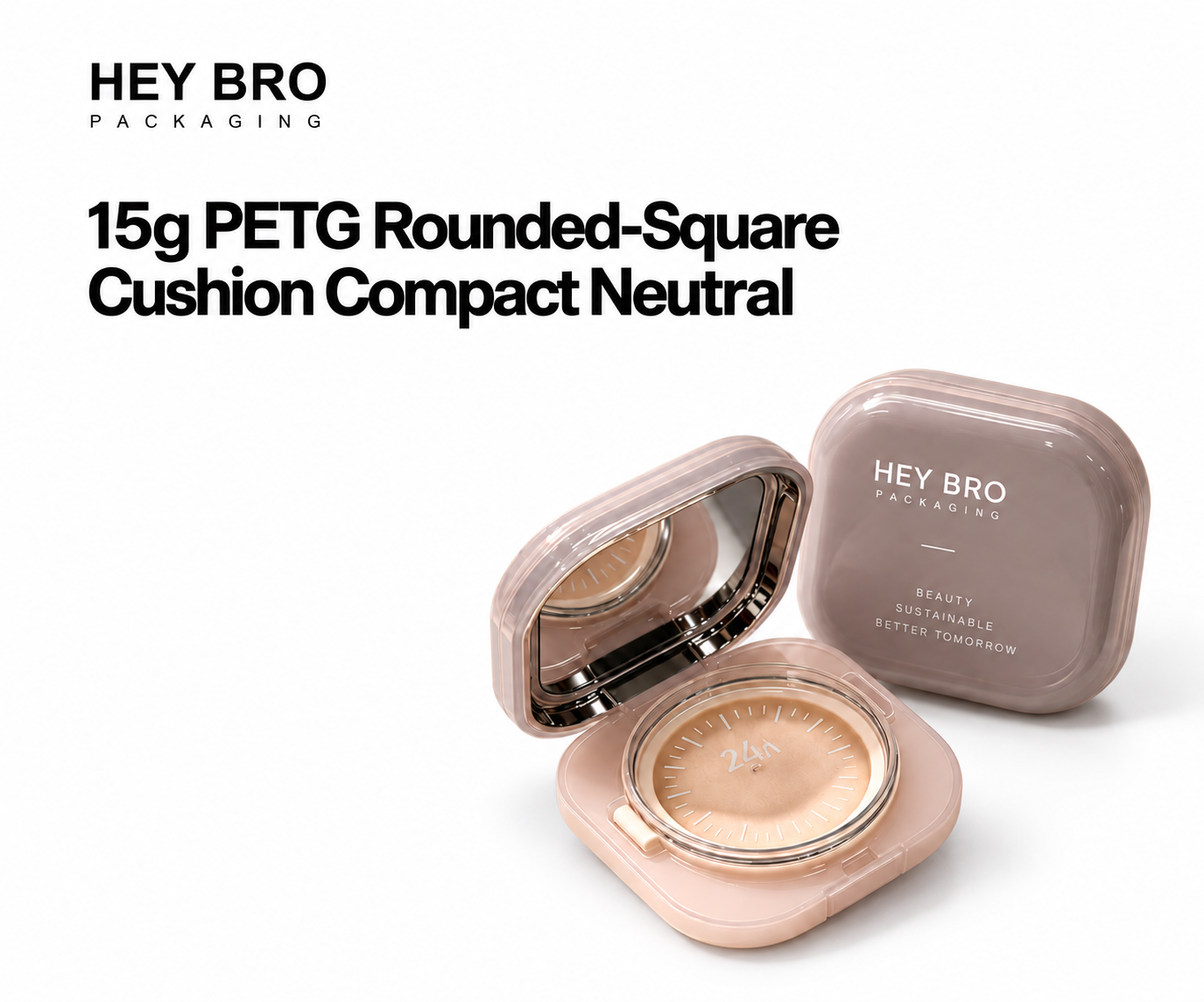 15g PETG Rounded Square Cushion Compact Neutral cosmetic packaging on white background