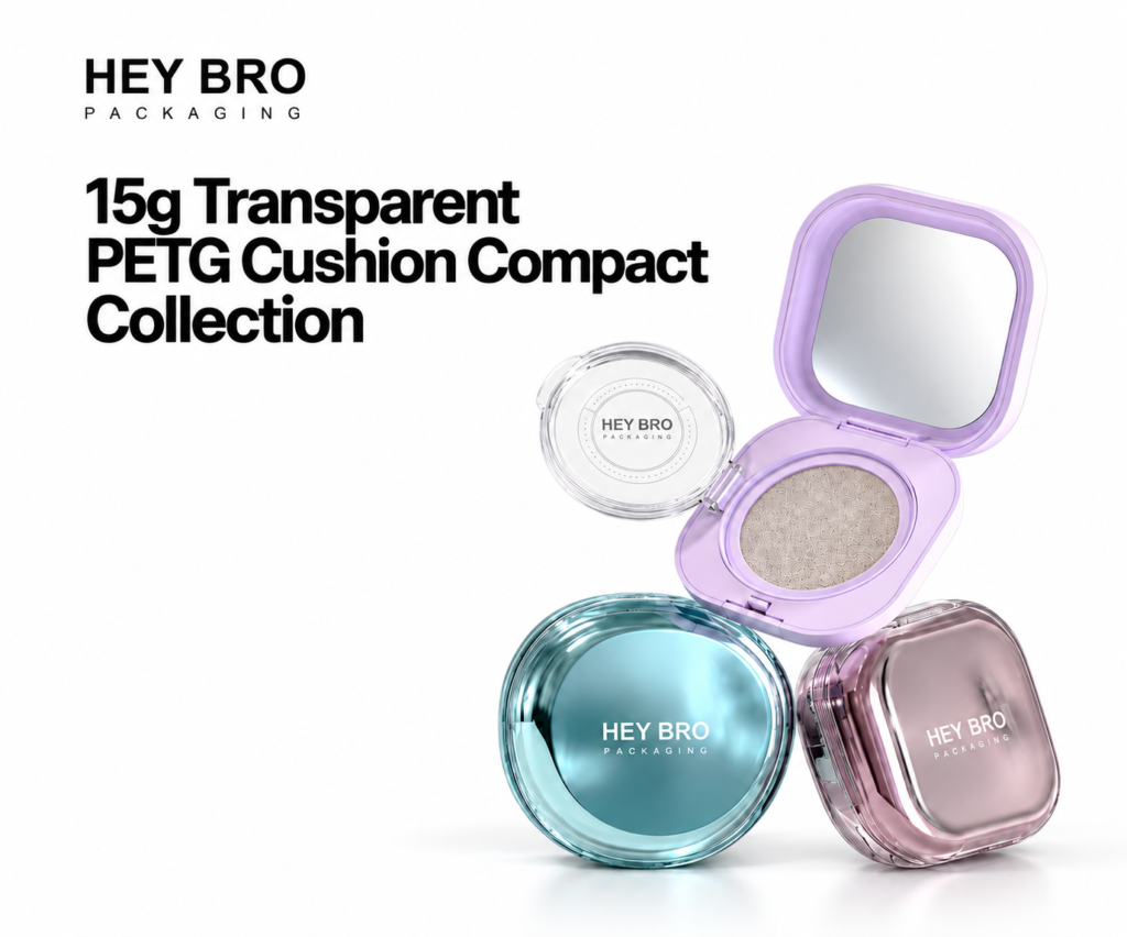15g Transparent PETG Cushion Compact Collection cosmetic packaging on white background