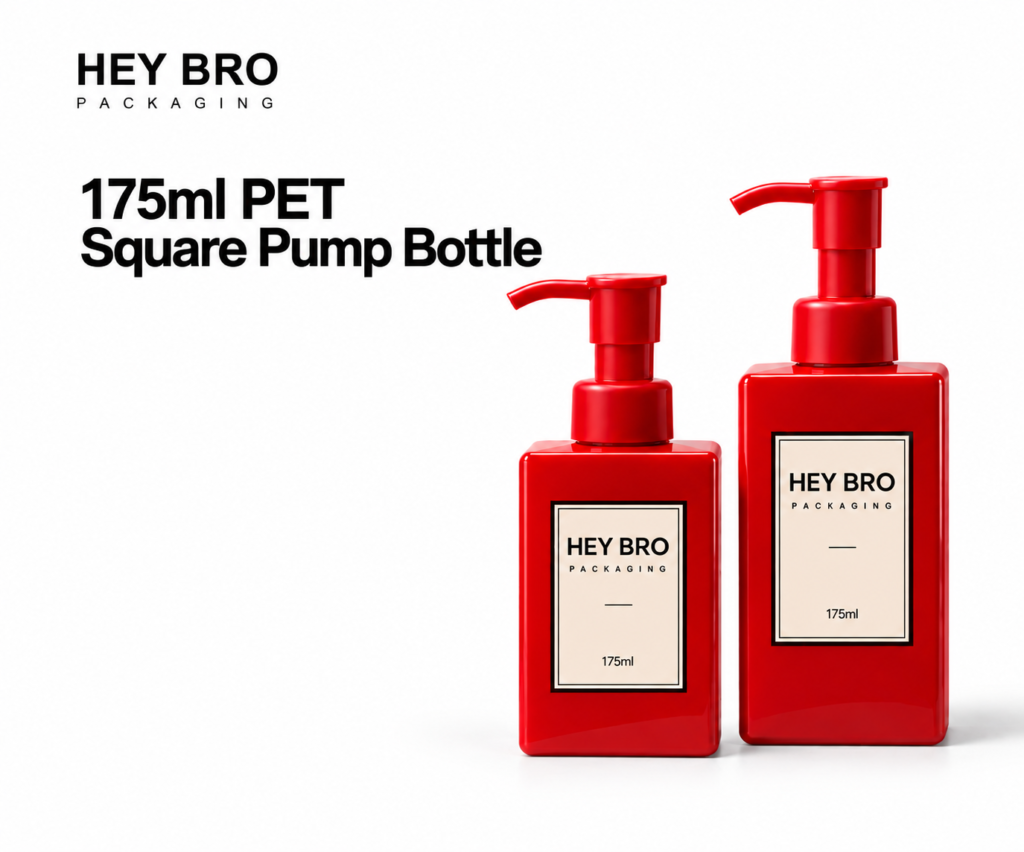 175ml PET Square Pump Bottle cosmetic packaging on white background