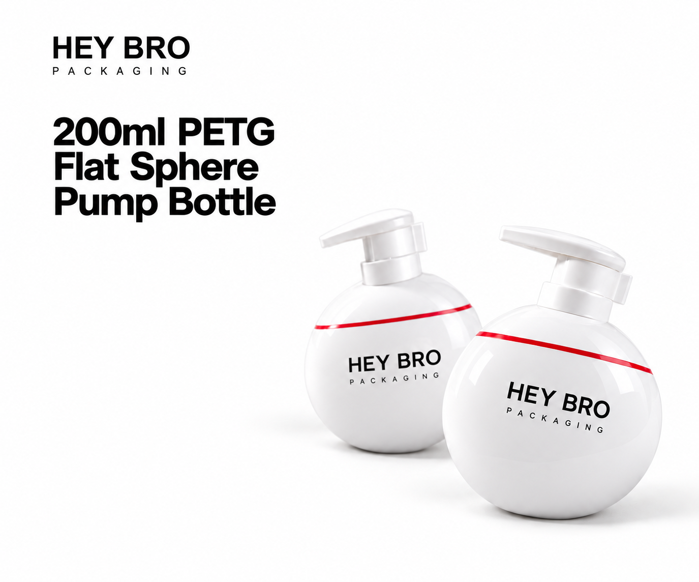 200ml PETG Flat Sphere Pump Bottle cosmetic packaging on white background
