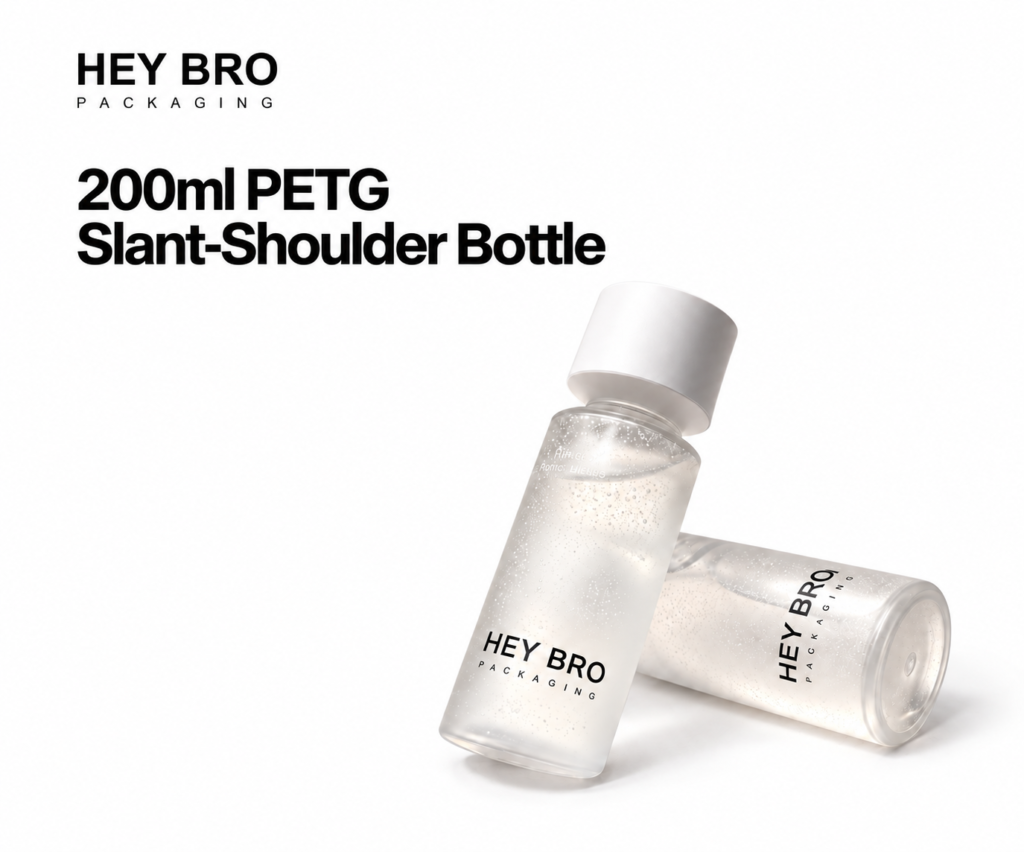 200ml PETG Slant Shoulder Bottle cosmetic packaging on white background