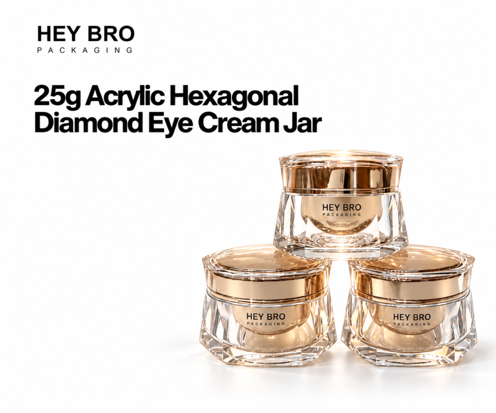 25g Acrylic Hexagonal Diamond Eye Cream Jar cosmetic packaging on white background