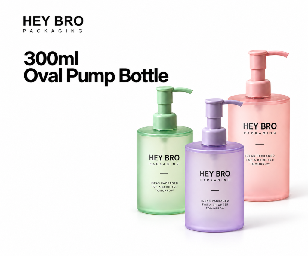 300ml Oval Pump Bottle cosmetic packaging on white background