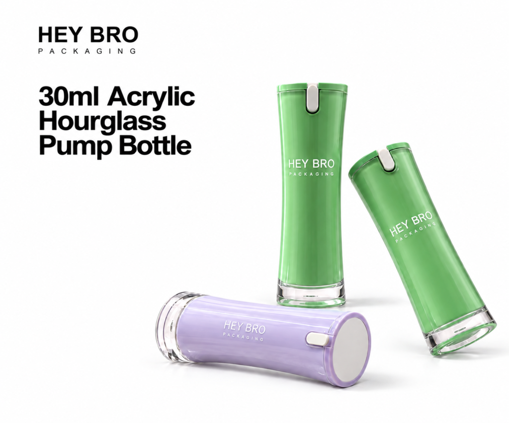 30ml Acrylic Hourglass Pump Bottle cosmetic packaging on white background