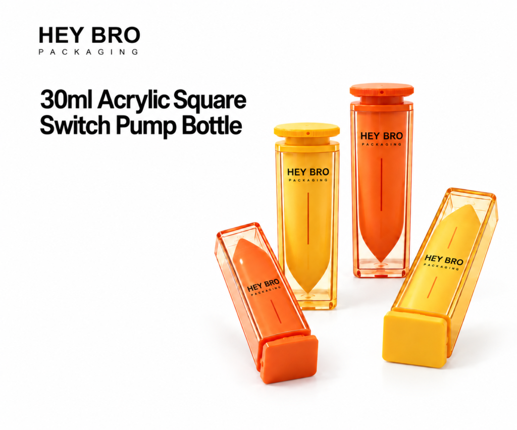 30ml Acrylic Square Switch Pump Bottle cosmetic packaging on white background