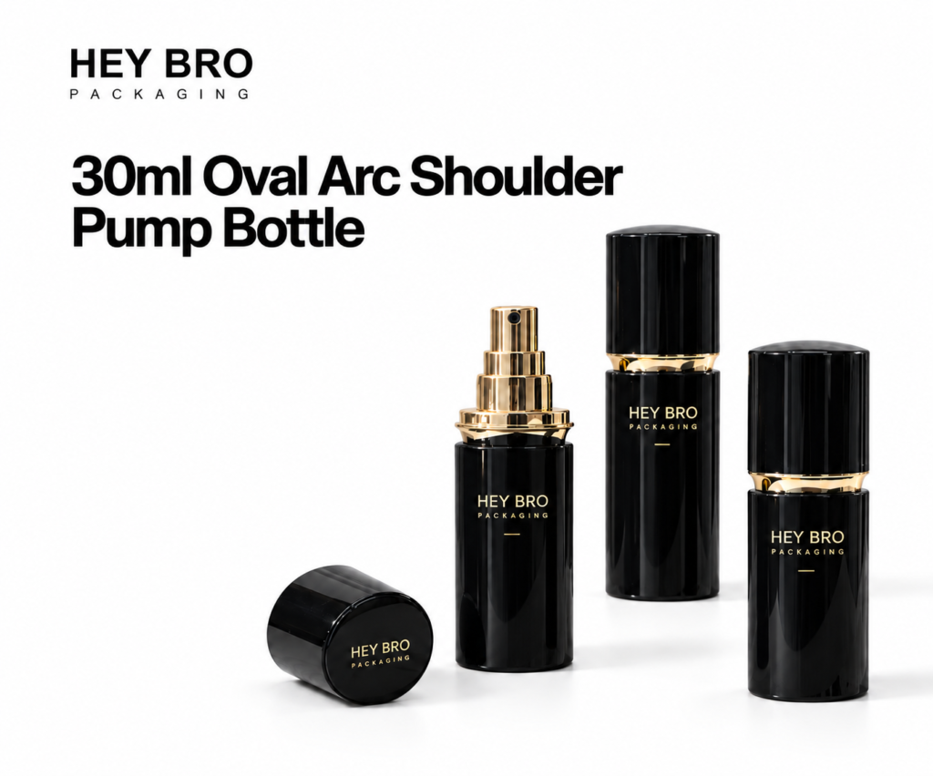 30ml Oval Arc Shoulder Pump Bottle cosmetic packaging on white background