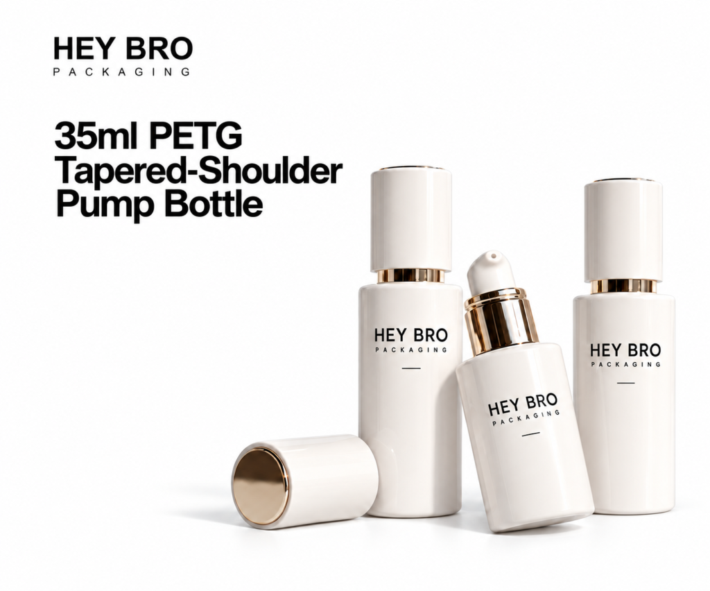 35ml PETG Tapered Shoulder Pump Bottle cosmetic packaging on white background