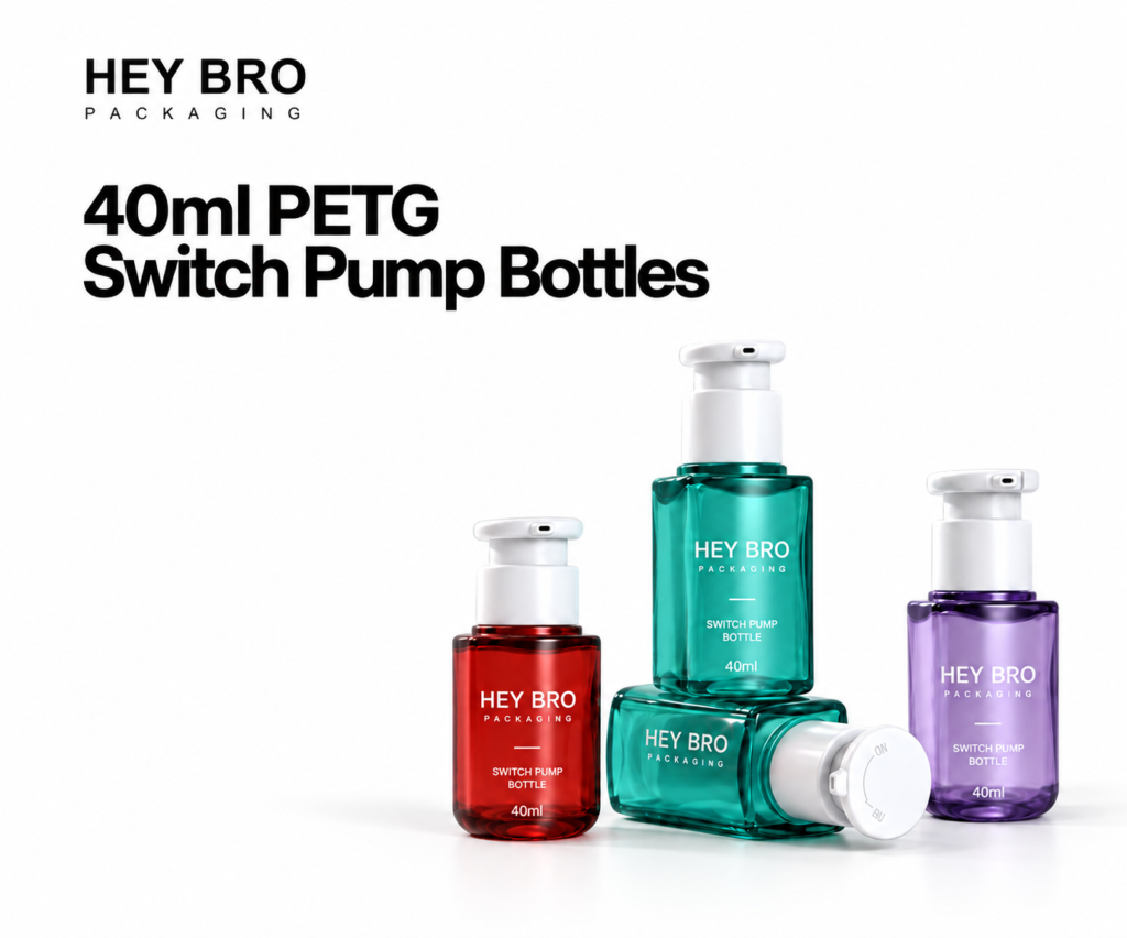 40ml PETG Switch Pump Bottles cosmetic packaging on white background