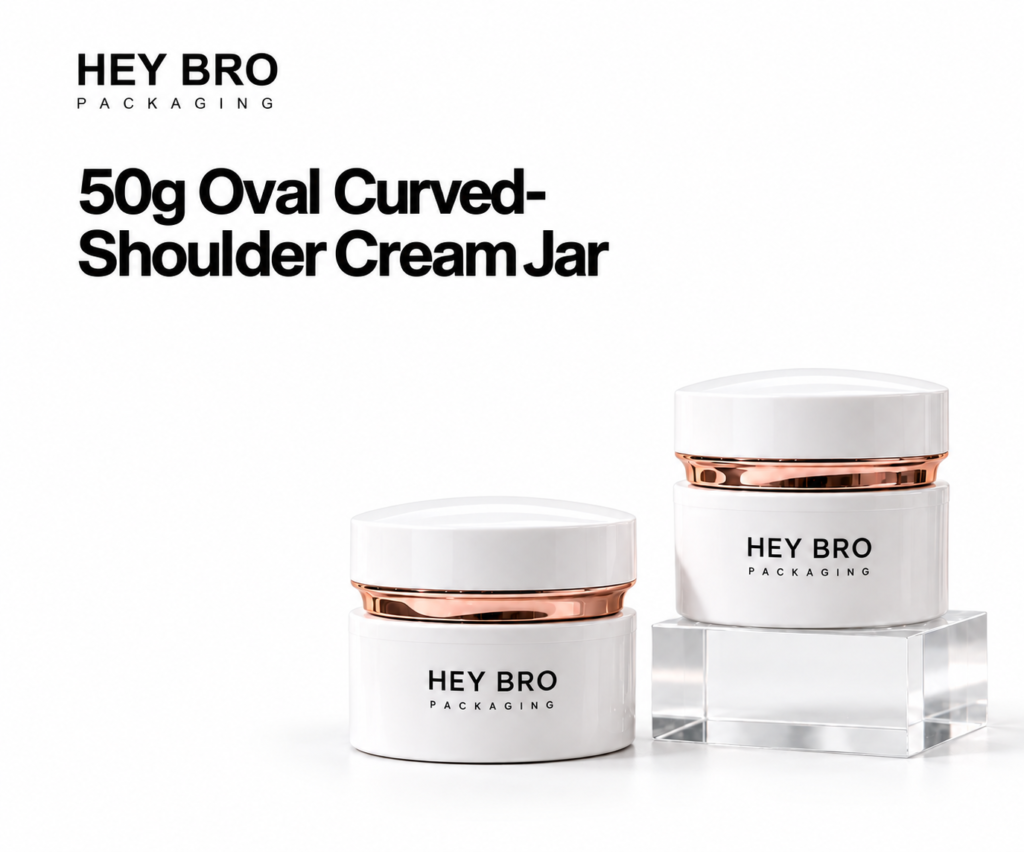 50g Oval Curved Shoulder Cream Jar cosmetic packaging on white background