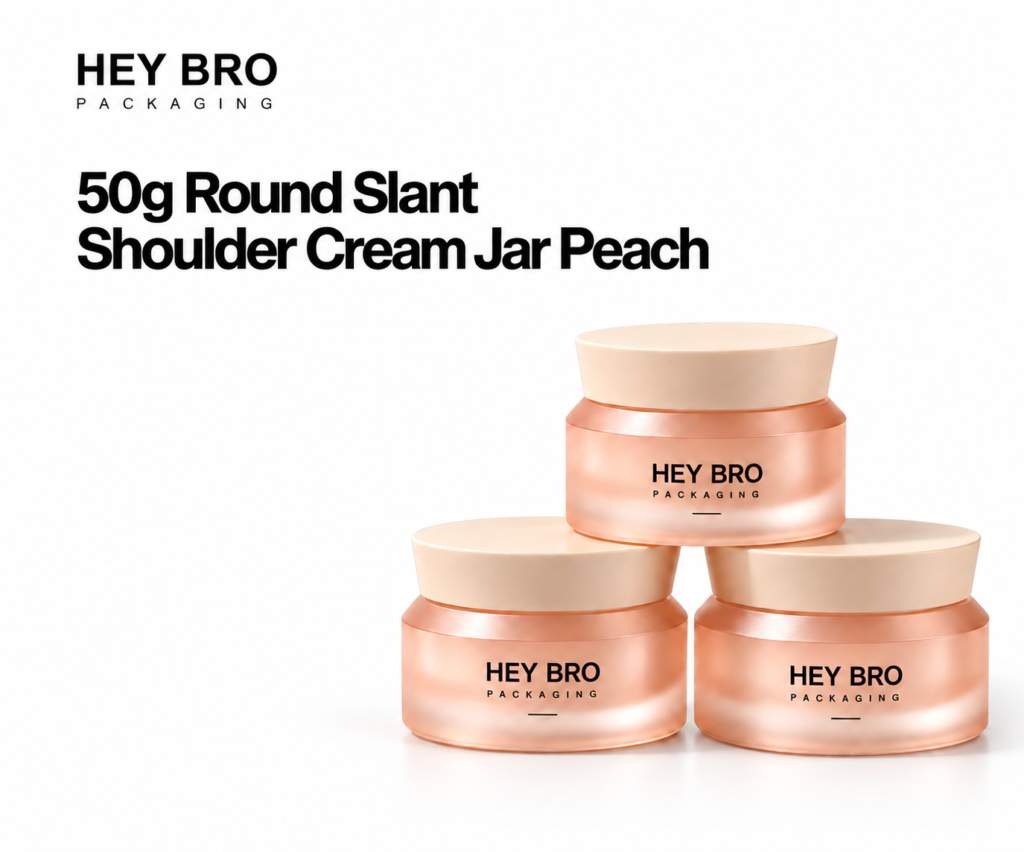50g Round Slant Shoulder Cream Jar Peach cosmetic packaging on white background