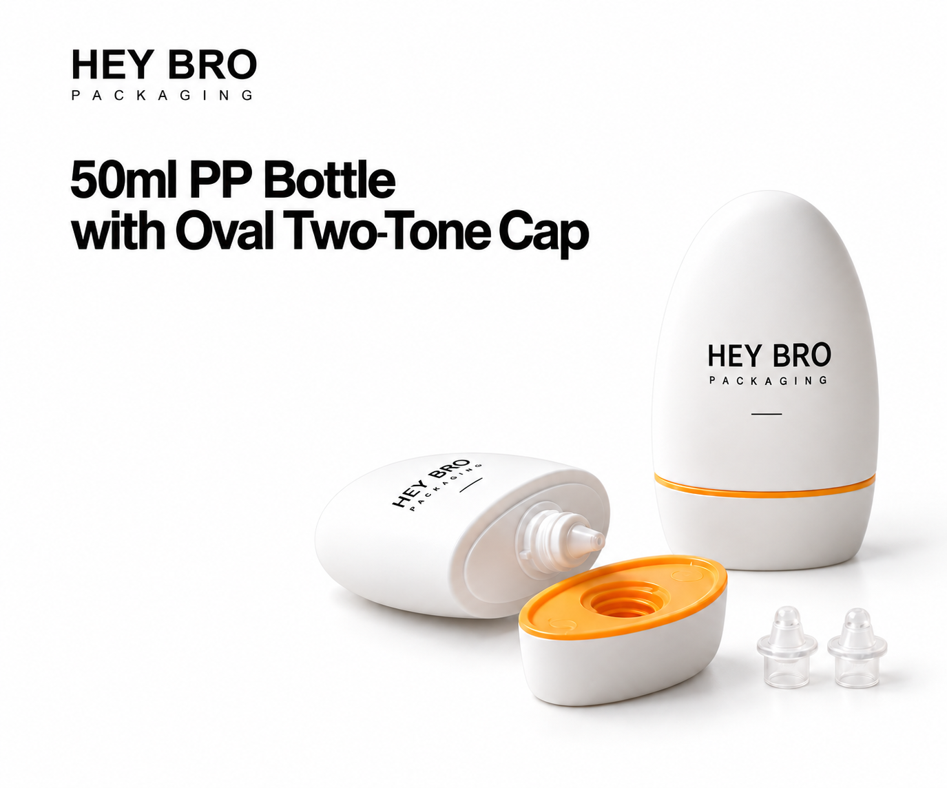 50ml PP Bottle with Oval Two-Tone Cap cosmetic packaging on white background