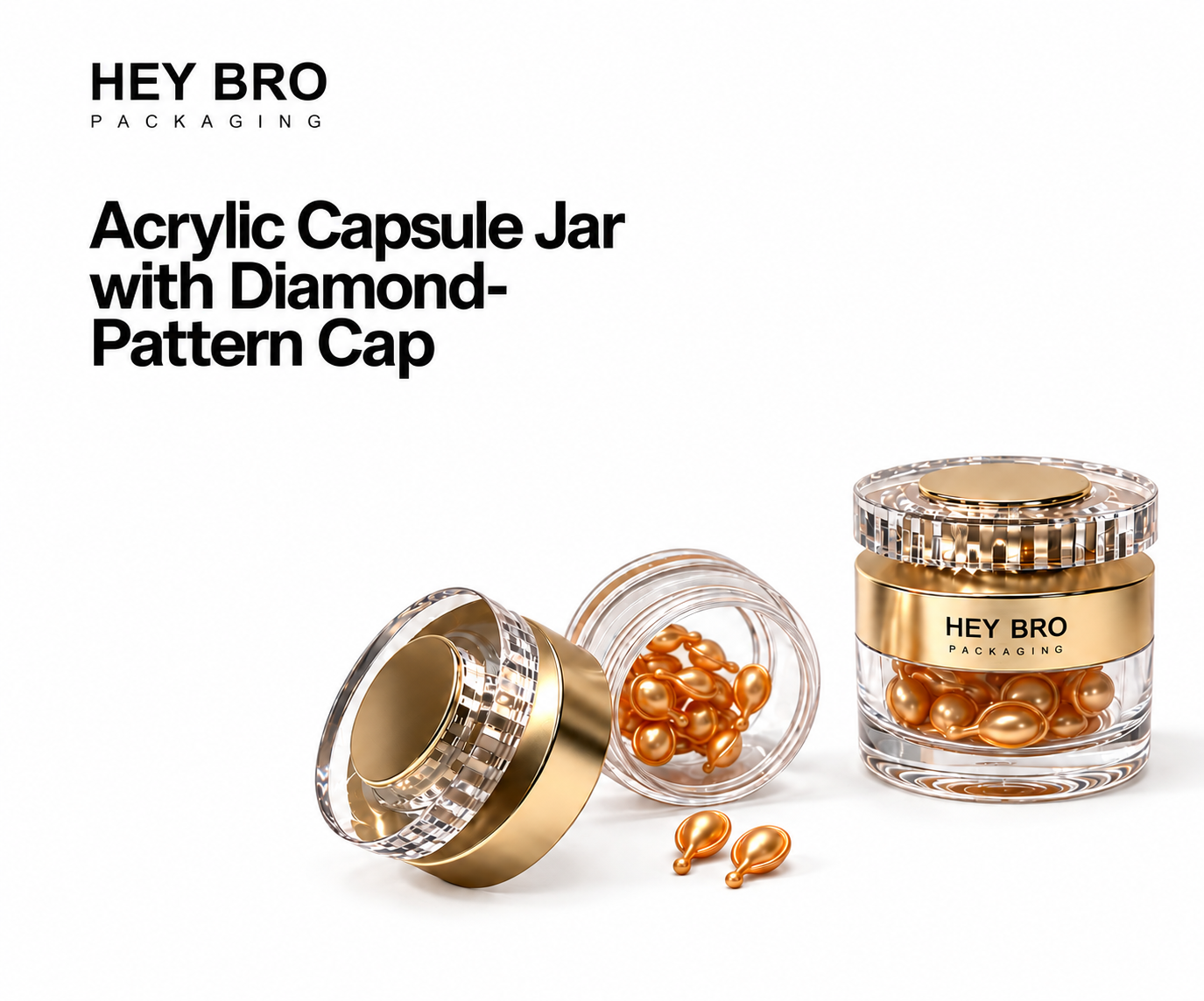 Acrylic Capsule Jar with Diamond-Pattern Cap cosmetic packaging on white background