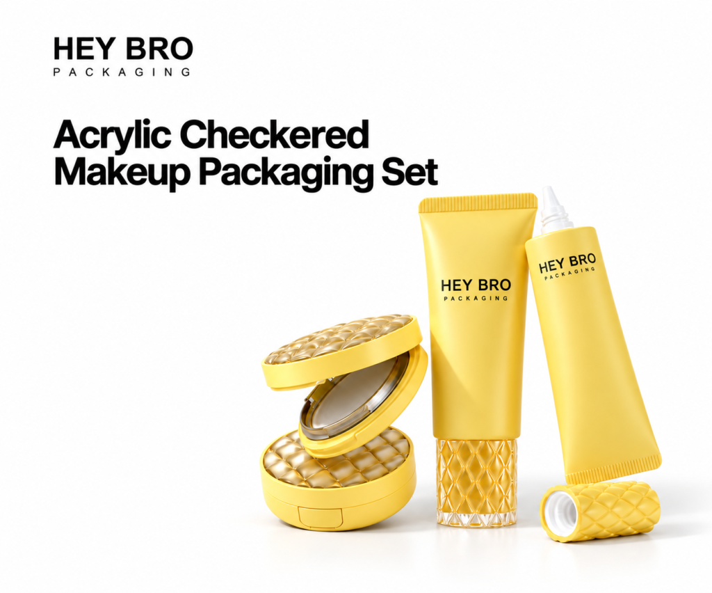 Acrylic Checkered Makeup Packaging Set cosmetic packaging on white background