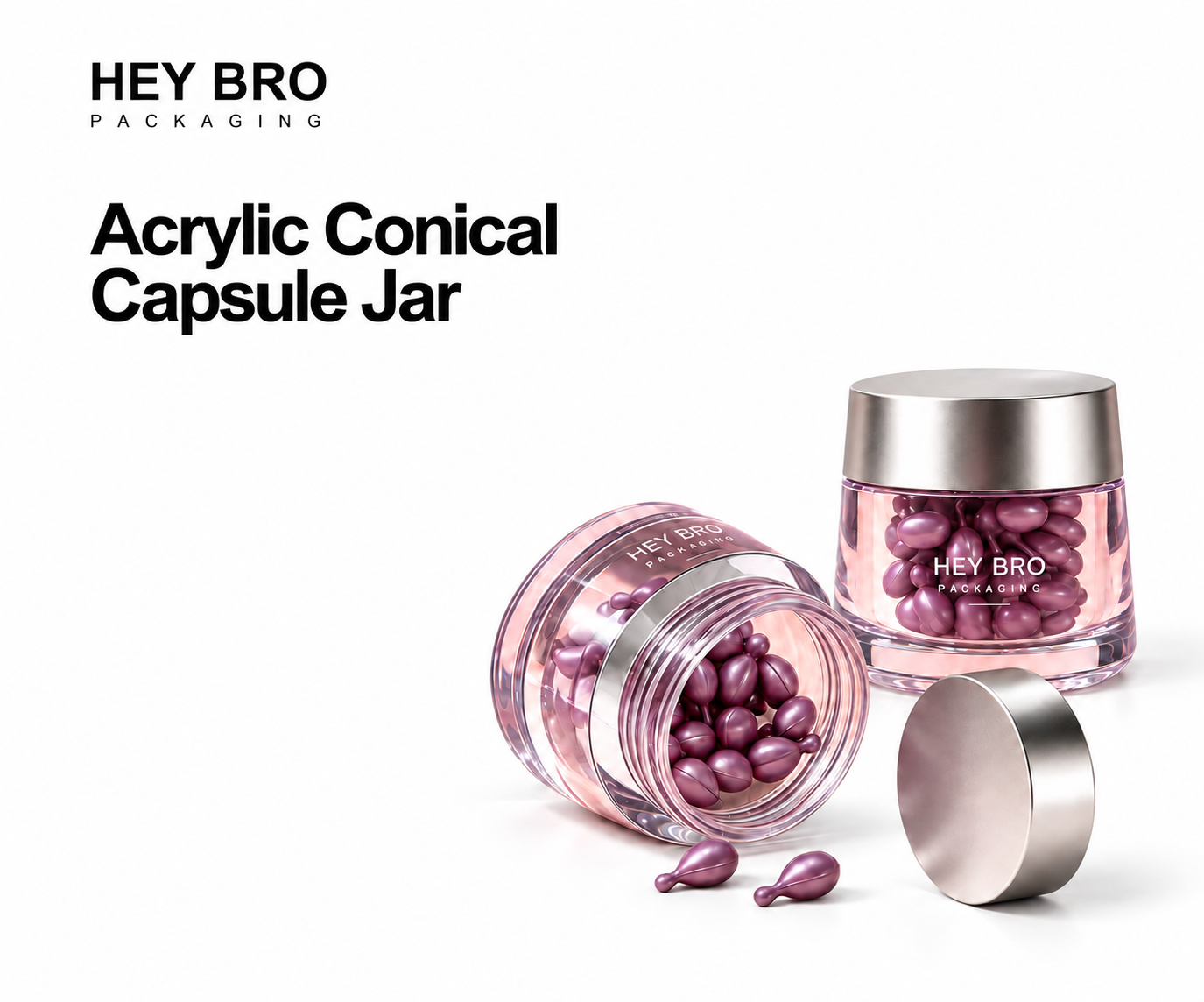 Acrylic Conical Capsule Jar cosmetic packaging on white background