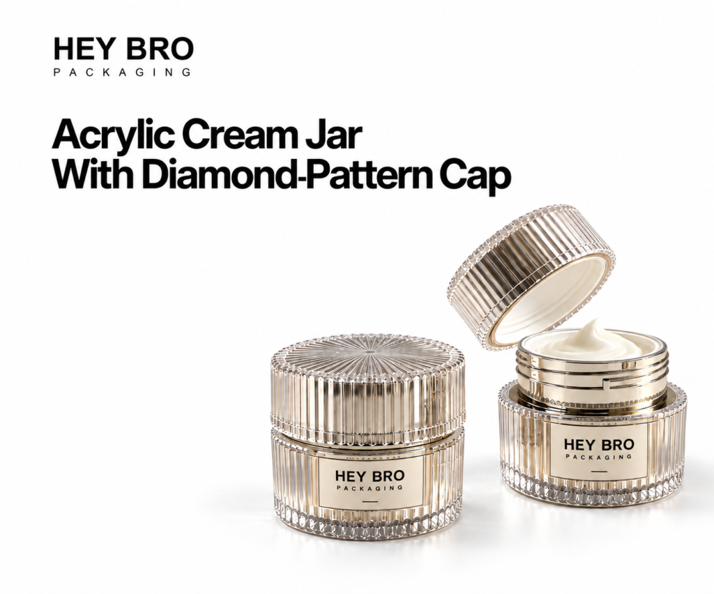 Acrylic Cream Jar with Diamond-Pattern Cap cosmetic packaging on white background