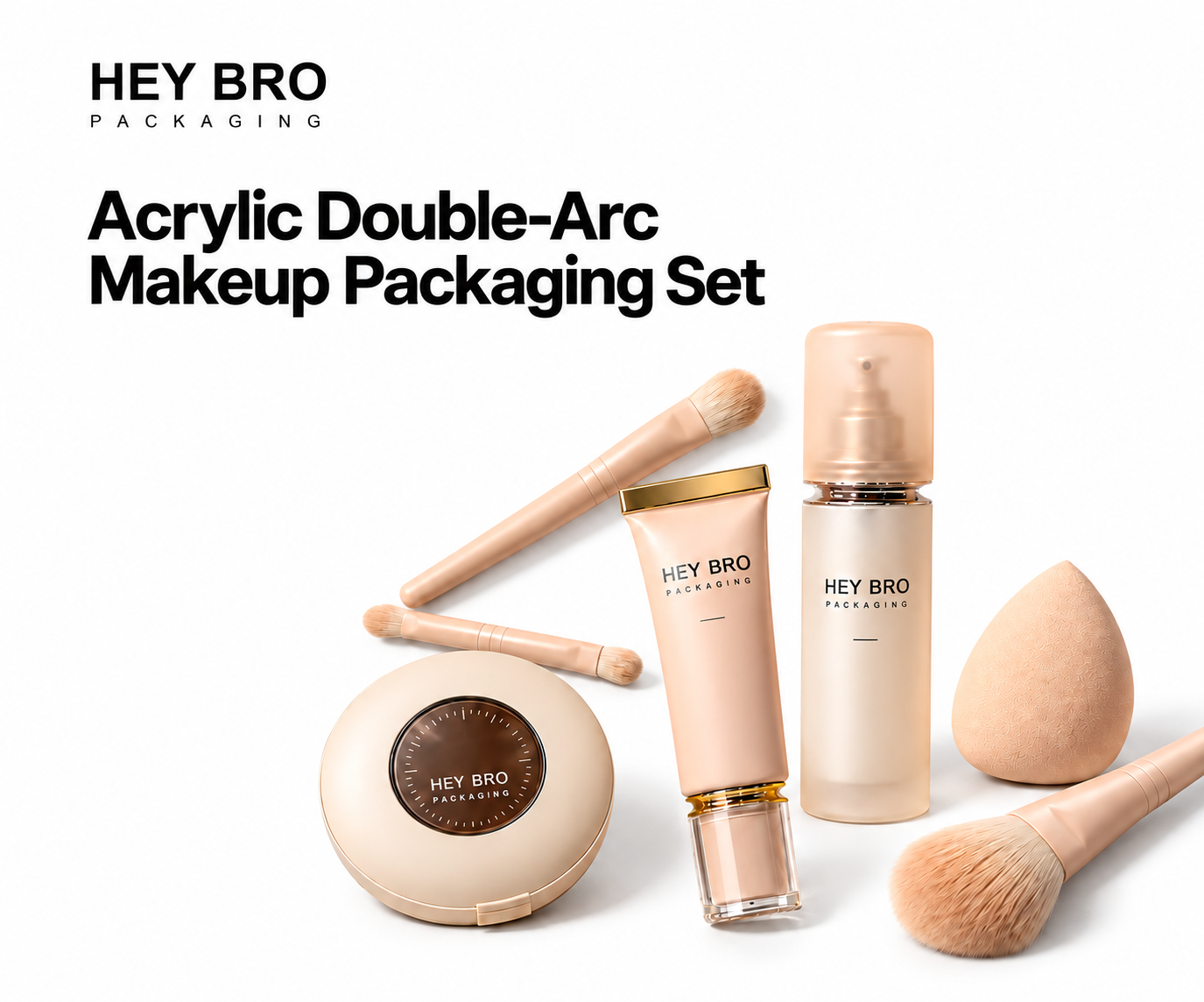 Acrylic Double Arc Makeup Packaging Set cosmetic packaging on white background