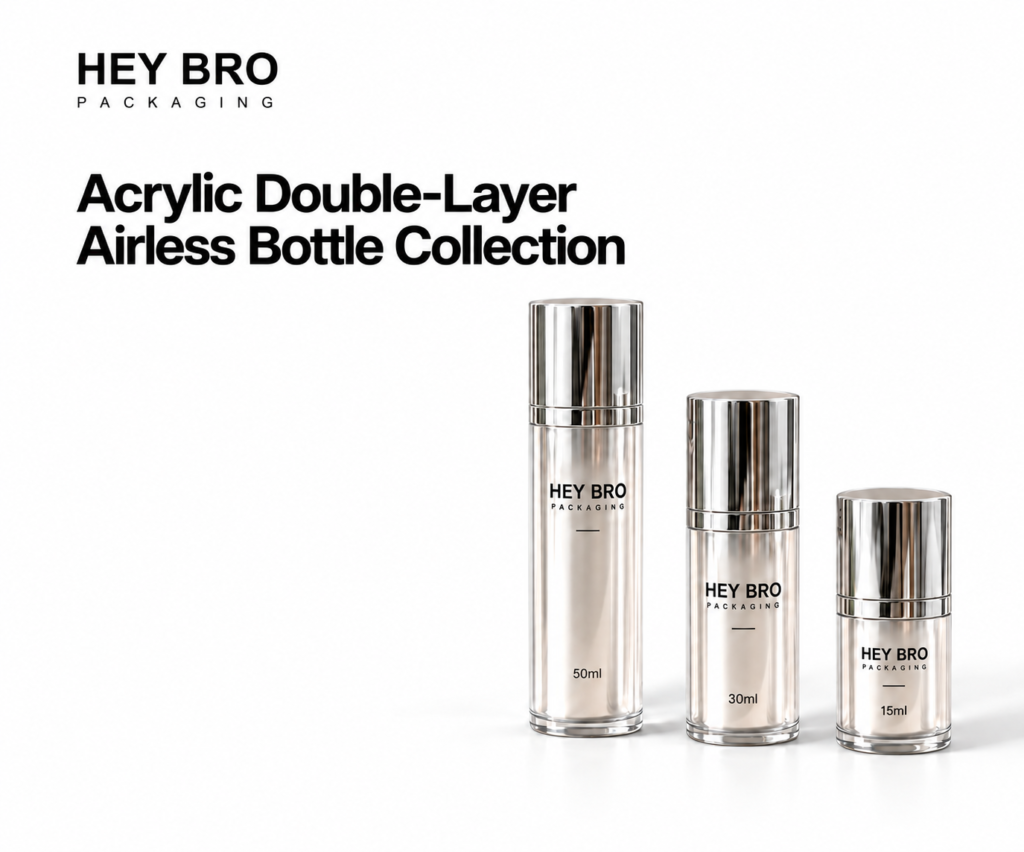 Acrylic Double-Layer Airless Bottle Collection cosmetic packaging on white background
