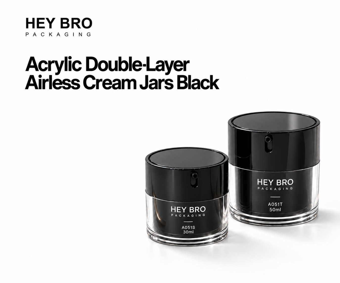 Acrylic Double-Layer Airless Cream Jars Black cosmetic packaging on white background