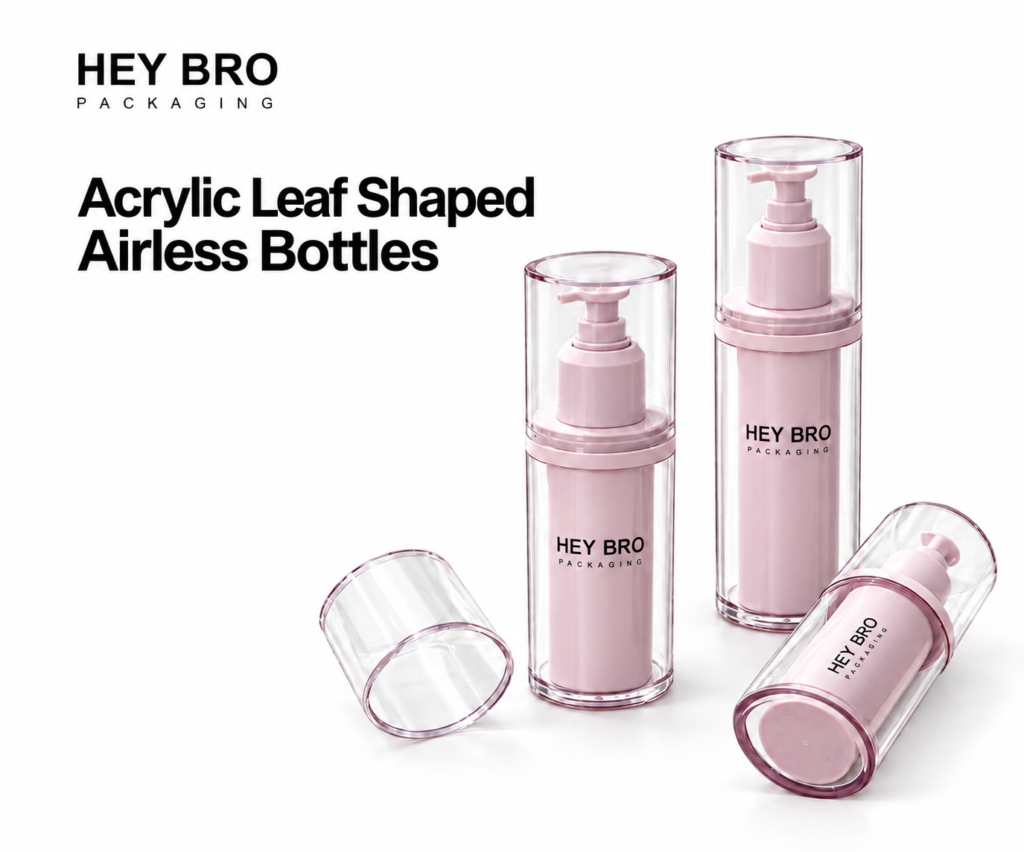 Acrylic Leaf Shaped Airless Bottles cosmetic packaging on white background