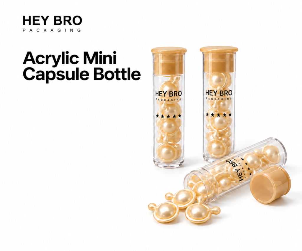Acrylic Mini Capsule Bottle cosmetic packaging on white background
