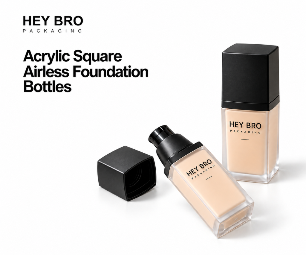 Acrylic Square Airless Foundation Bottles cosmetic packaging on white background