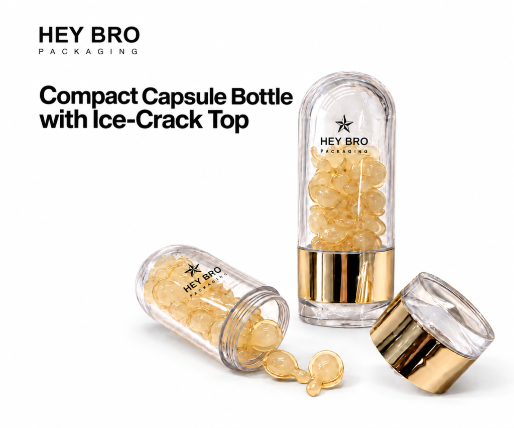 Compact Capsule Bottle with Ice-Crack Top cosmetic packaging on white background