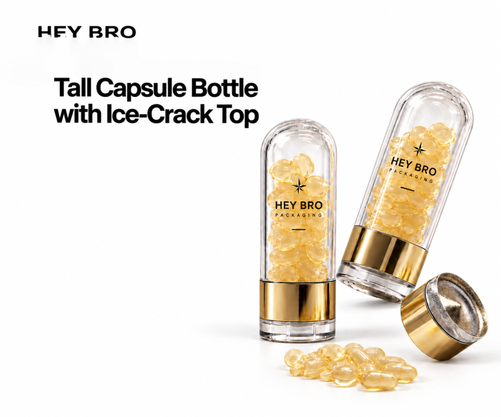 Tall Capsule Bottle with Ice-Crack Top cosmetic packaging on white background