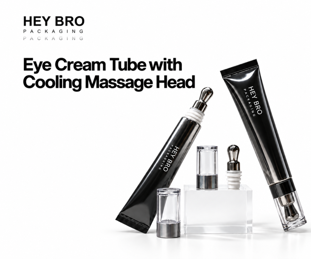 Eye Cream Tube with Cooling Massage Head cosmetic packaging on white background