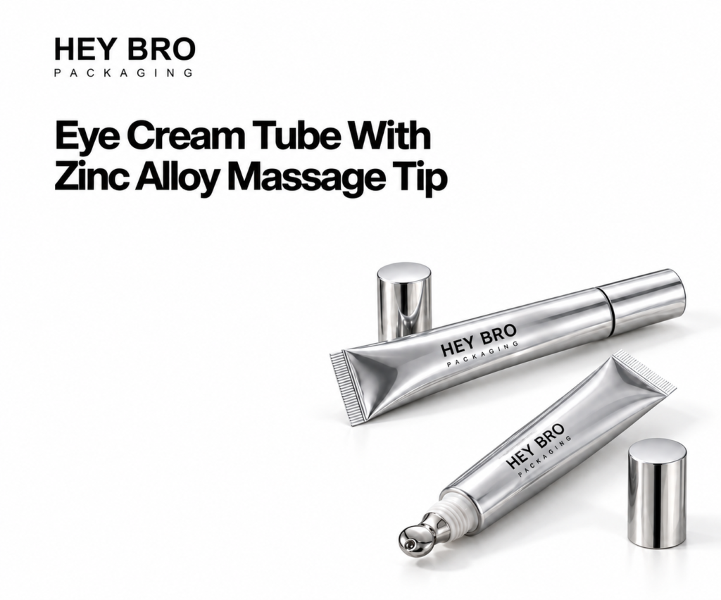 Eye Cream Tube with Zinc Alloy Massage Tip cosmetic packaging on white background