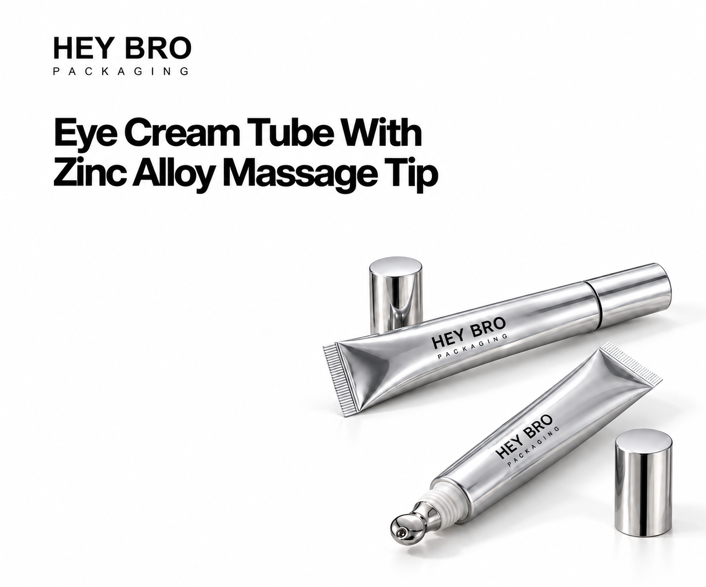 Eye Cream Tube with Zinc Alloy Massage Tip cosmetic packaging on white background