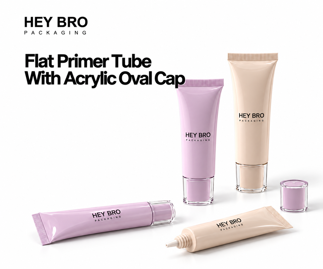 Flat Primer Tube with Acrylic Oval Cap cosmetic packaging on white background