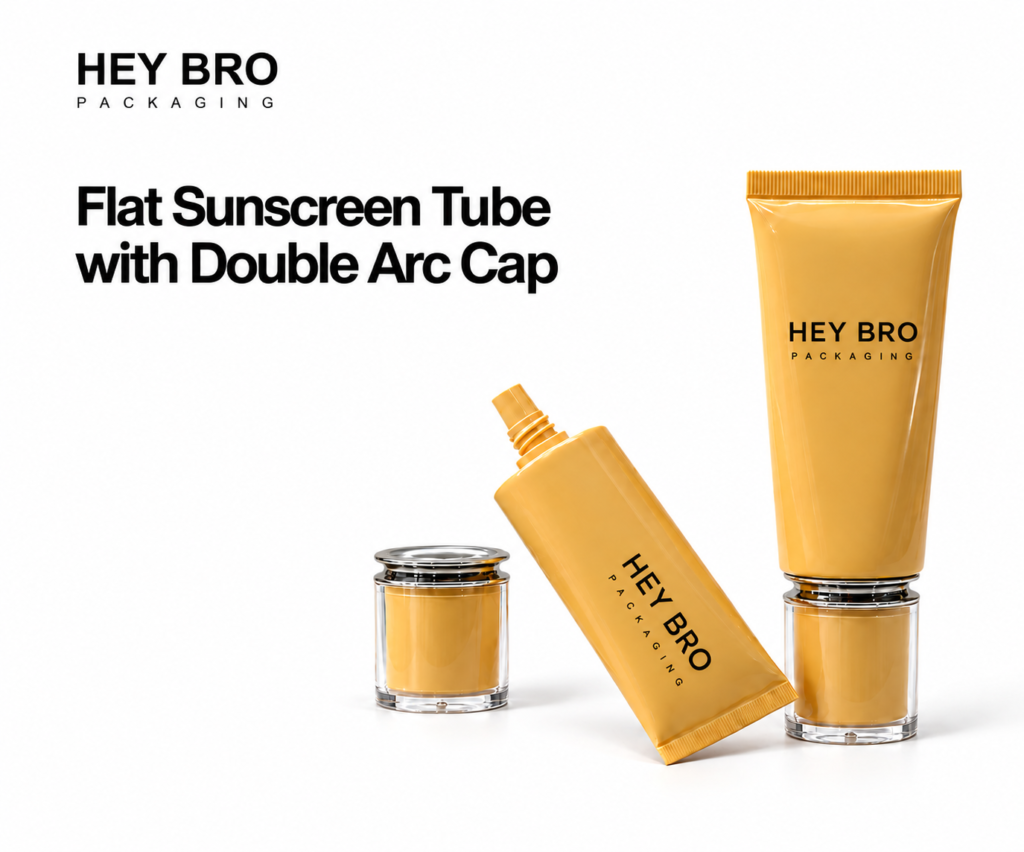 Flat Sunscreen Tube with Double Arc Cap cosmetic packaging on white background