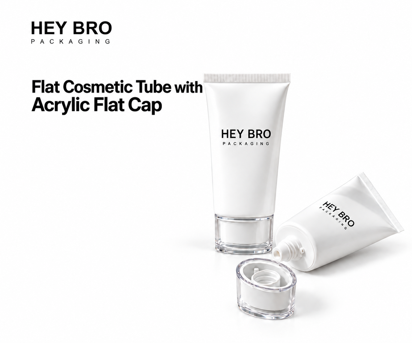 Flat Cosmetic Tube with Acrylic Flat Cap cosmetic packaging on white background