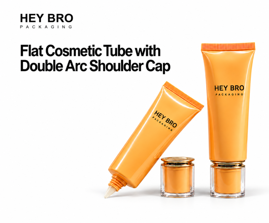 Flat Cosmetic Tube with Double Arc Shoulder Cap cosmetic packaging on white background