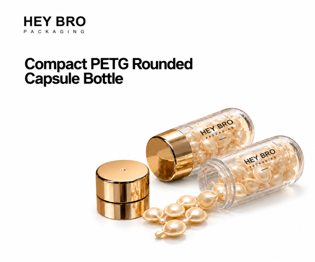 Compact PETG Rounded Capsule Bottle cosmetic packaging on white background