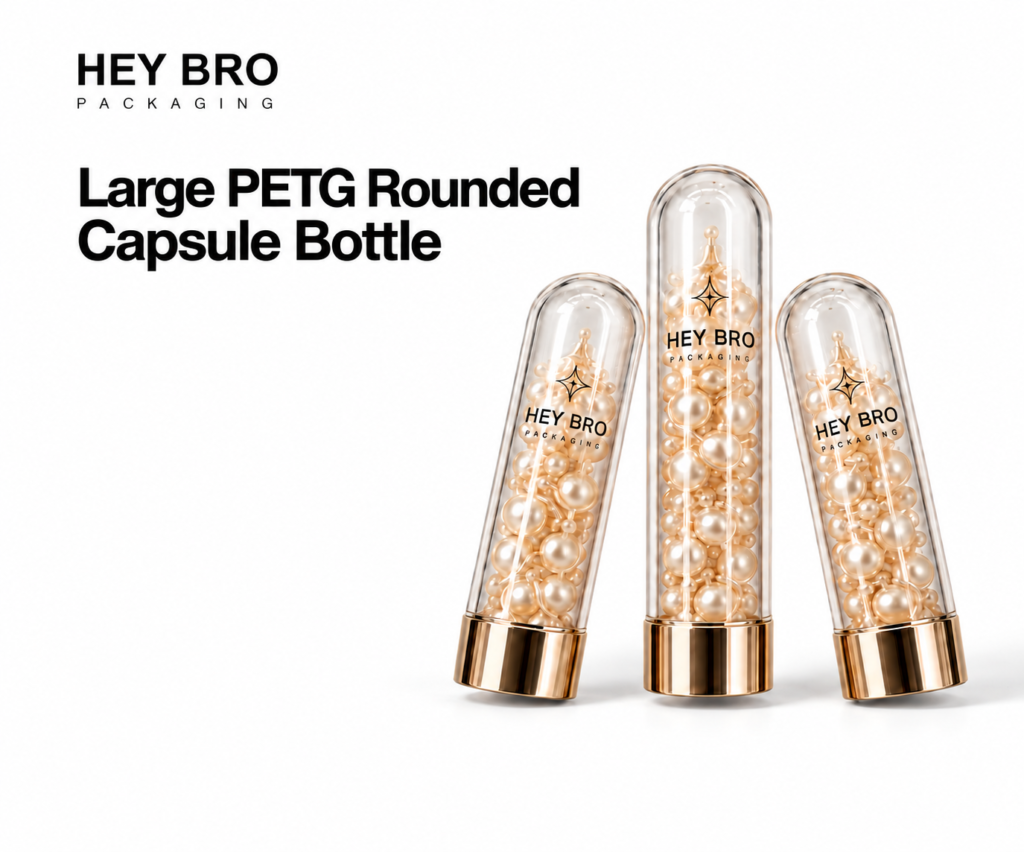 Large PETG Rounded Capsule Bottle cosmetic packaging on white background