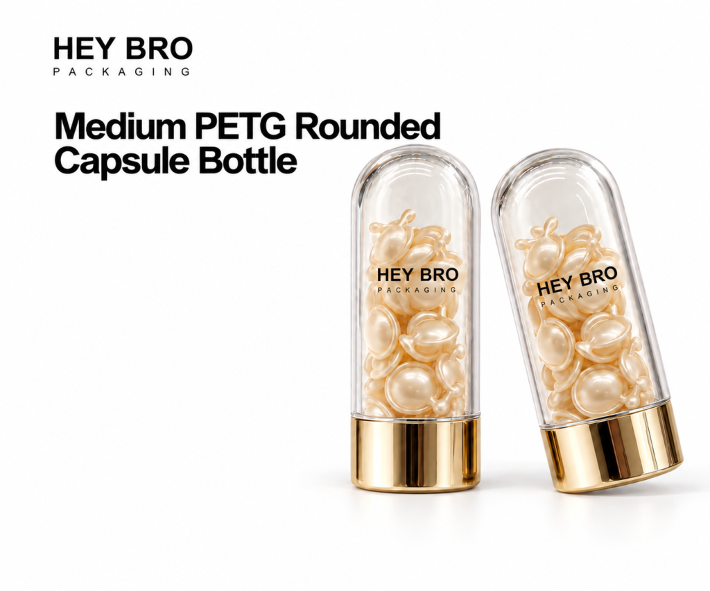 Medium PETG Rounded Capsule Bottle cosmetic packaging on white background