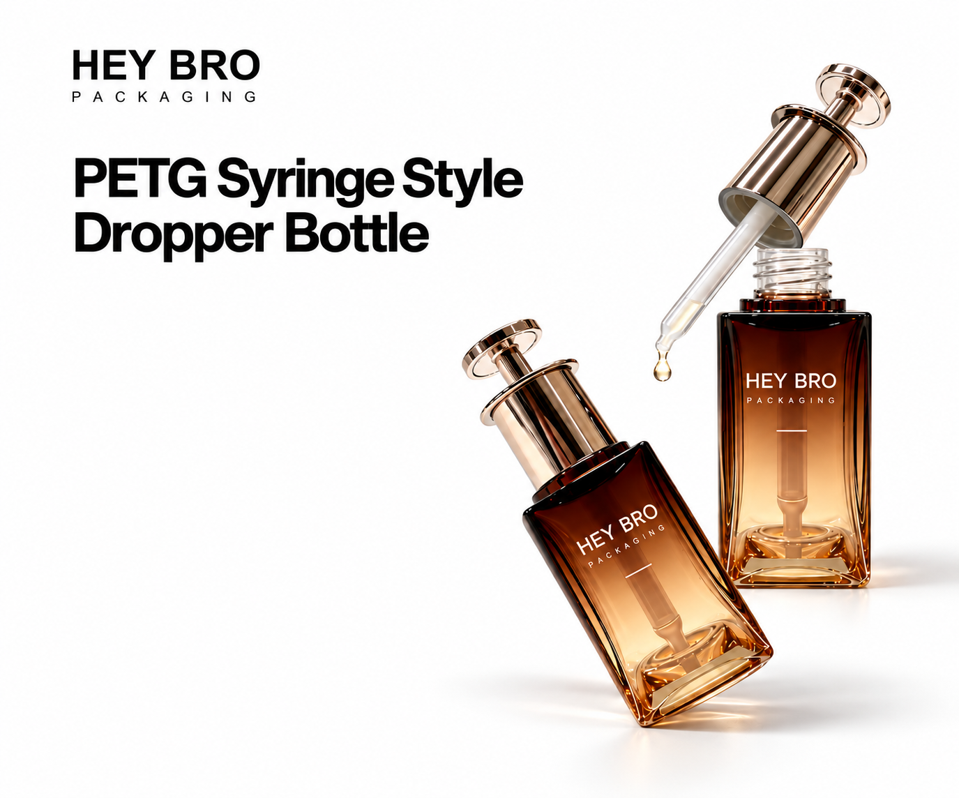 PETG Syringe Style Dropper Bottle cosmetic packaging on white background