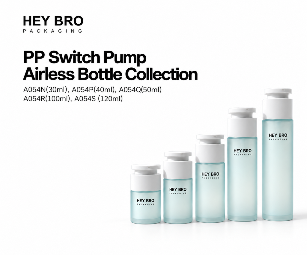 PP Switch Pump Airless Bottle Collection cosmetic packaging on white background
