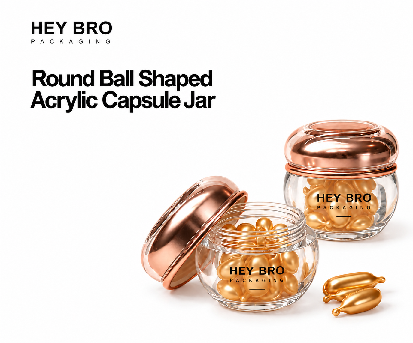 Round Ball-Shaped Acrylic Capsule Jar cosmetic packaging on white background