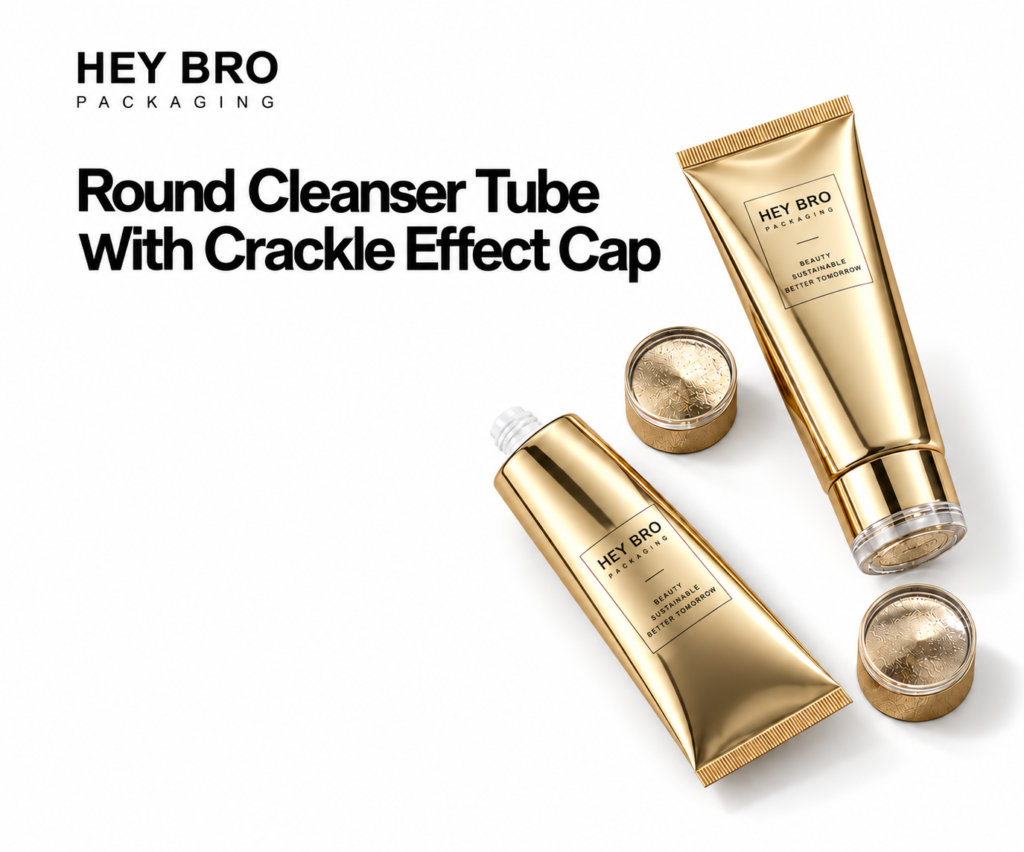 Round Cleanser Tube with Crackle Effect Cap cosmetic packaging on white background