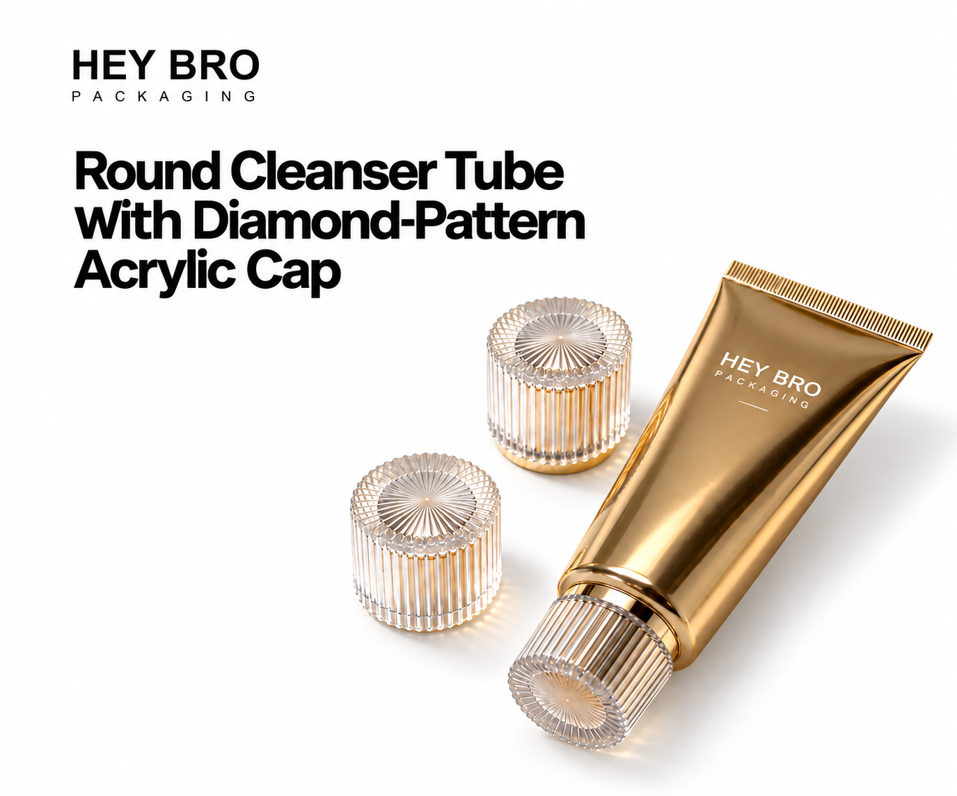Round Cleanser Tube with Diamond-Pattern Acrylic Cap cosmetic packaging on white background
