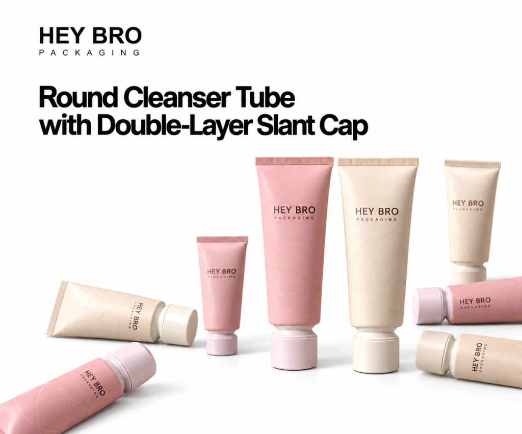 Round Cleanser Tube with Double-Layer Slant Cap cosmetic packaging on white background