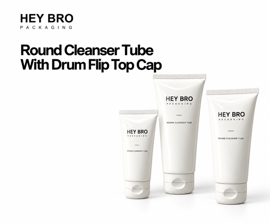 Round Cleanser Tube with Drum Flip-Top Cap cosmetic packaging on white background