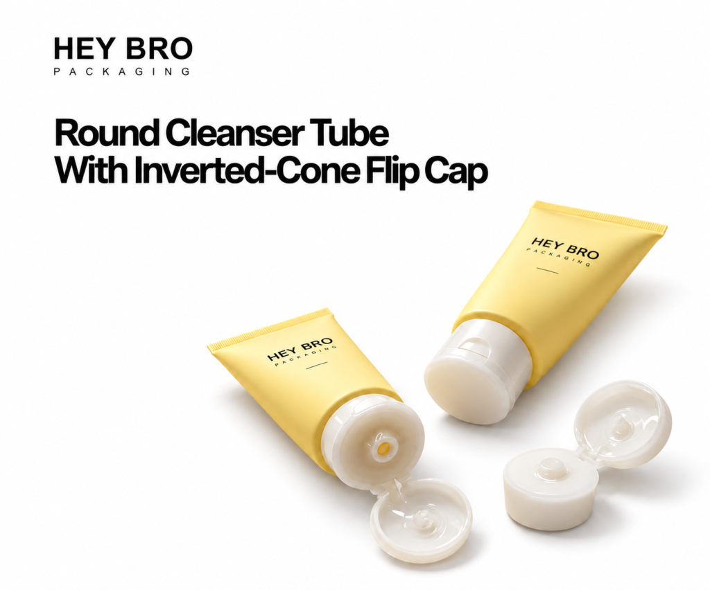 Round Cleanser Tube with Inverted Cone Flip Cap cosmetic packaging on white background