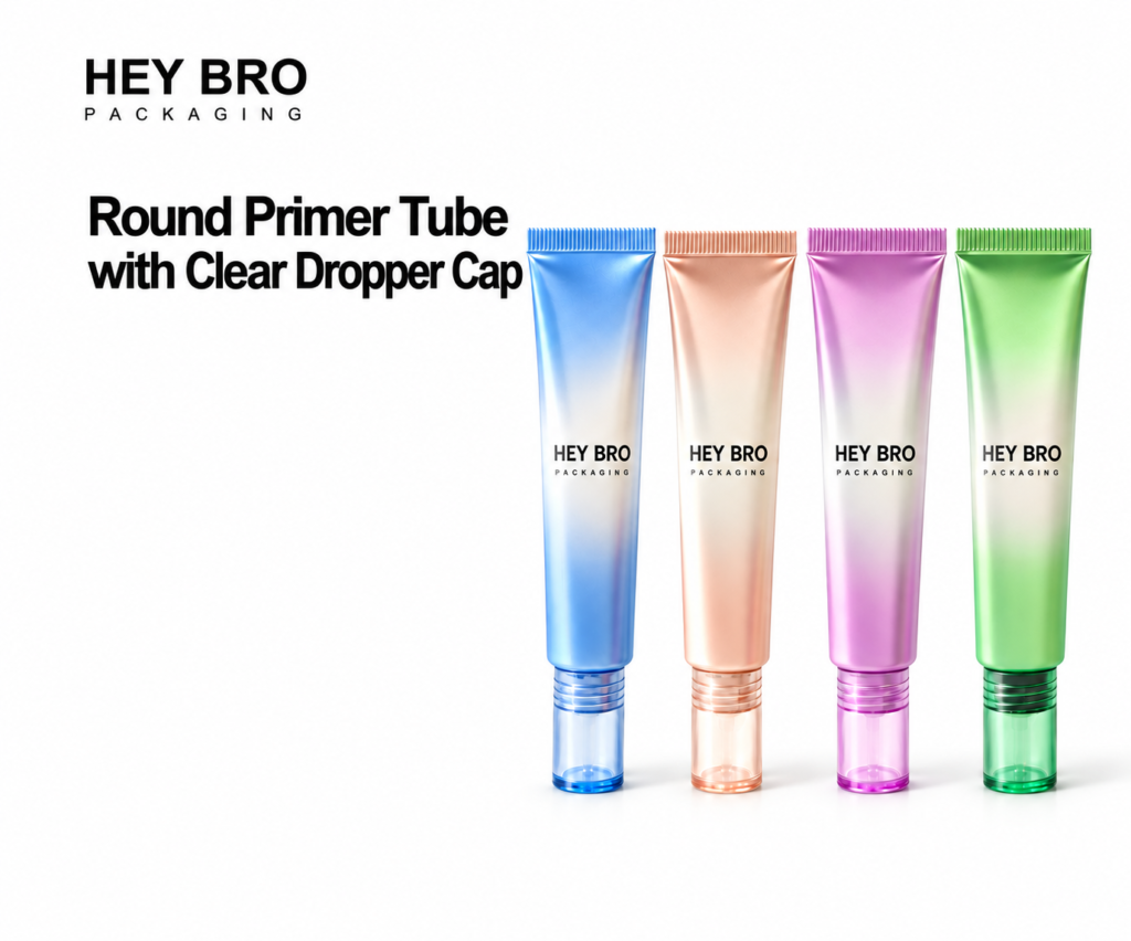 Round Primer Tube with Clear Dropper Cap cosmetic packaging on white background